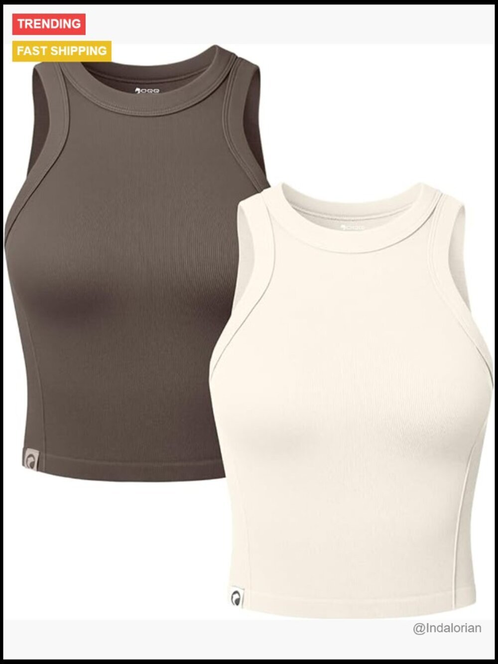 2 Pack Crop Tank Tops Crew Neck Sleeveless Ribbed Stretch Workout Athleisure